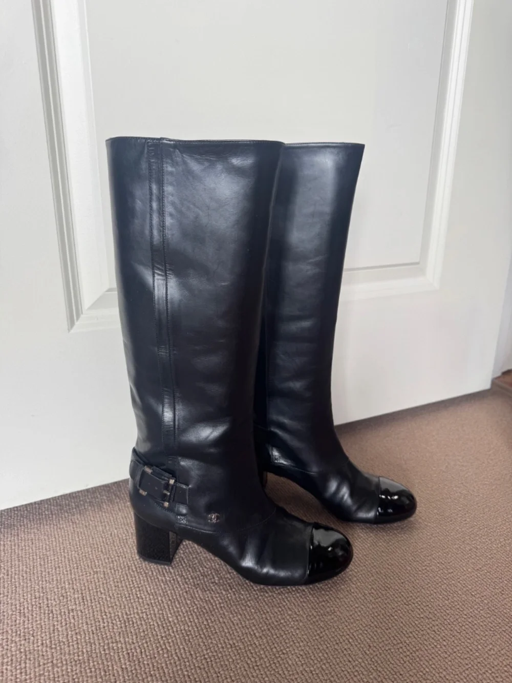 Chanel Black Leather Knee Hi Cap Toe 2013 Boots - Vintage